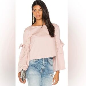 Free People Top Sz M So Obviously Yours Pleated Bow Bell Sleeve Back Button Pink